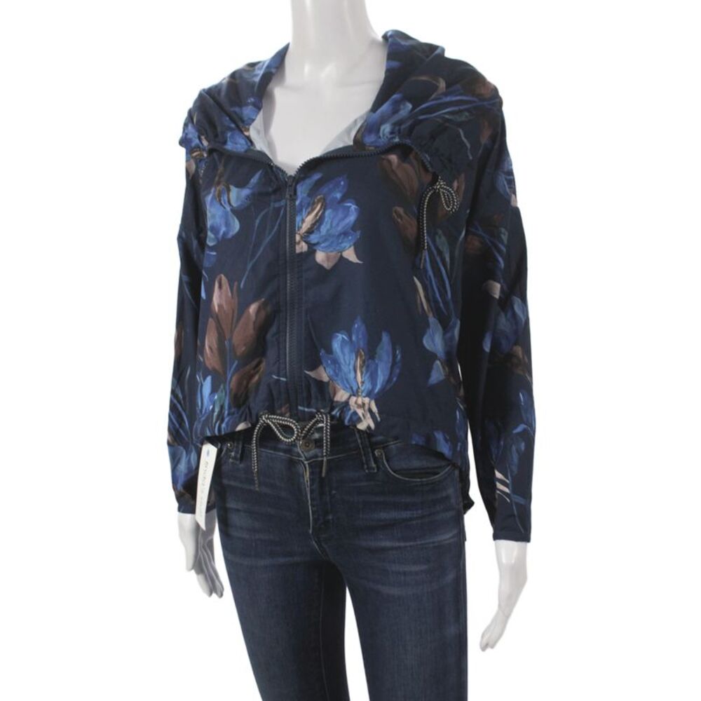 925 Fit Womens Floral Blue Windbreaker Zip Long Sleeve Size XS - Picture 3 of 7